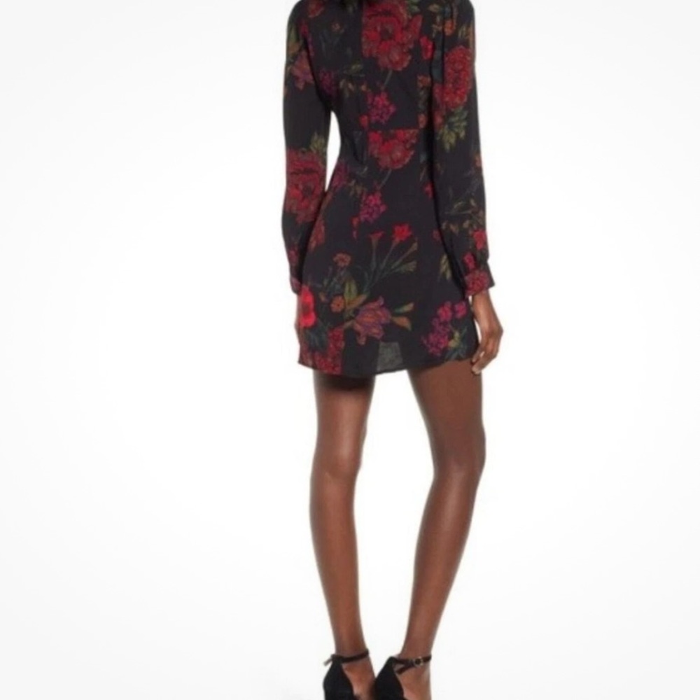 Leith red and black Floral V-Neck long sleeve mini dress size M GUC.. - Picture 2 of 16